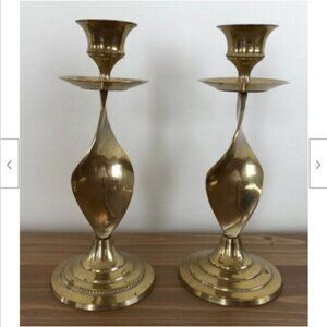 Set of 2 Spiral Base Brass Taper Candle Holders Candlesticks 7